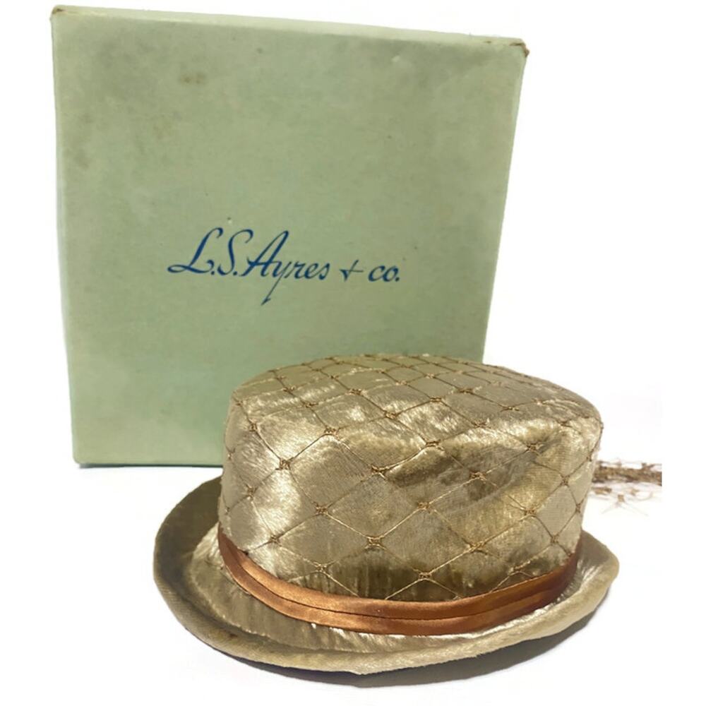 Vintage Derby Copper Gold Rider's Hat and Box Size Small Slim Brim and Mesh Tail